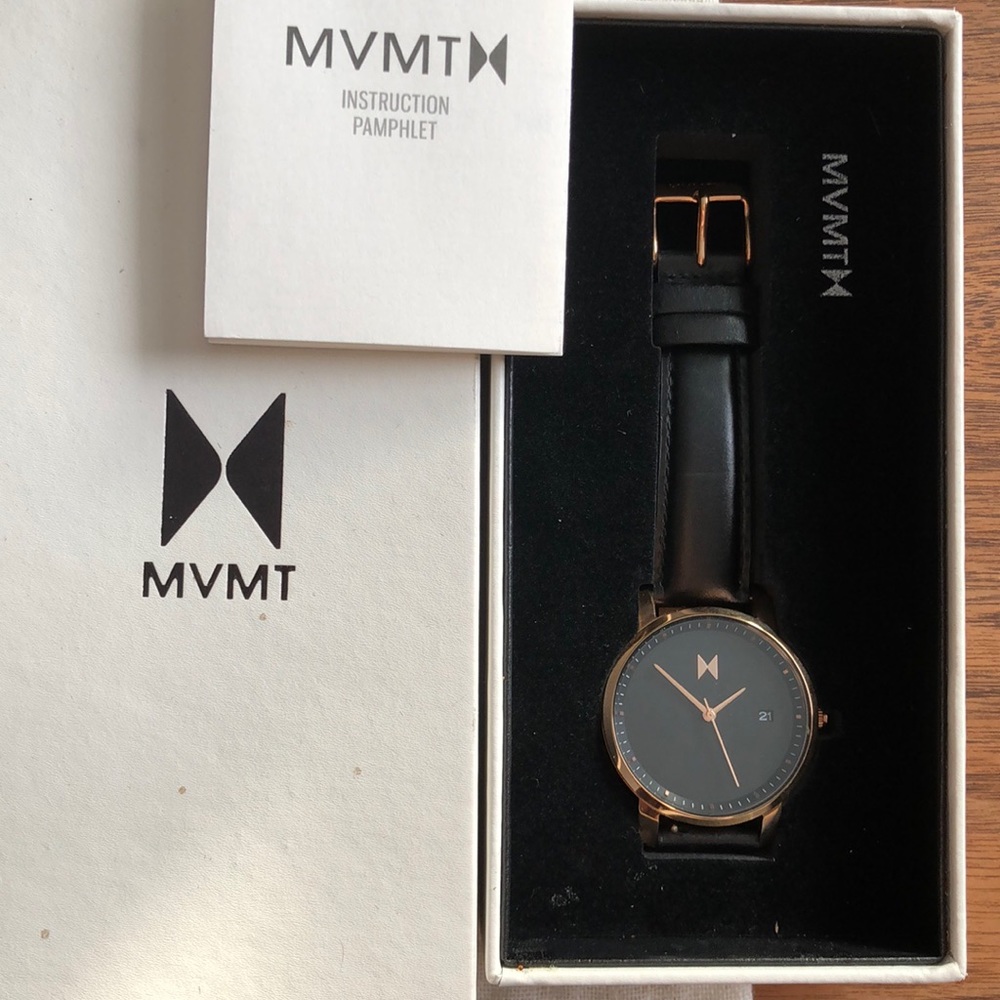 MVMT rose gold and black watch